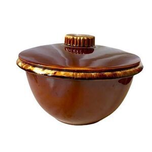 Vintage Brown Drip Stoneware Covered Casserole